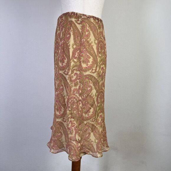 Finity Naturals 100% Silk Boho Skirt Midi Length Size 4 Paisley Yellow/Pink - Picture 4 of 14